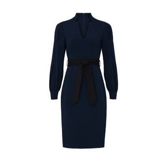 Badgley Mischka Navy Belted V-Neck Sheath Dress Size 0 - Picture 3 of 10